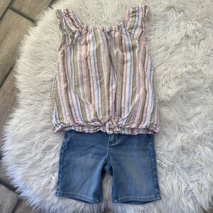 Girls Size 8 Striped Sleeveless Top and Denim Shorts Set